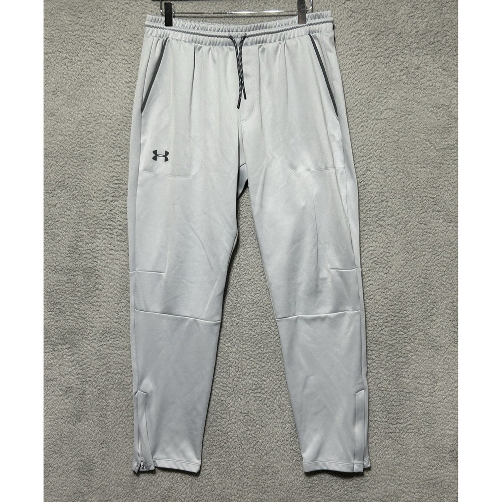Under Armour Men's Gray Loose Fit Athletic Zip Ankle Gusseted Knee Pants Sz L